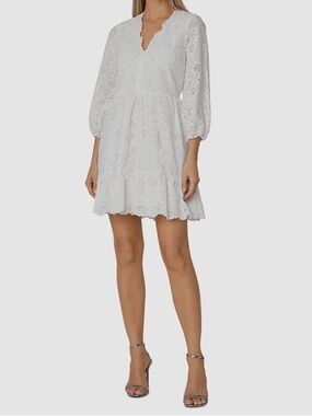 MILLY Women's White Floral Eyelet
V-Neck Brielle A-Line Dress